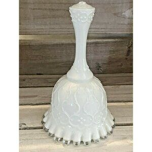 Fenton Milk Glass Silver Crest Bell Ruffled Bottom Original Paper Label Vintage